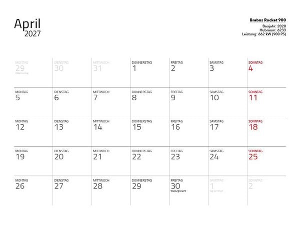 Produktbild: Supersportwagen 2027 &ndash; Eintragkalender