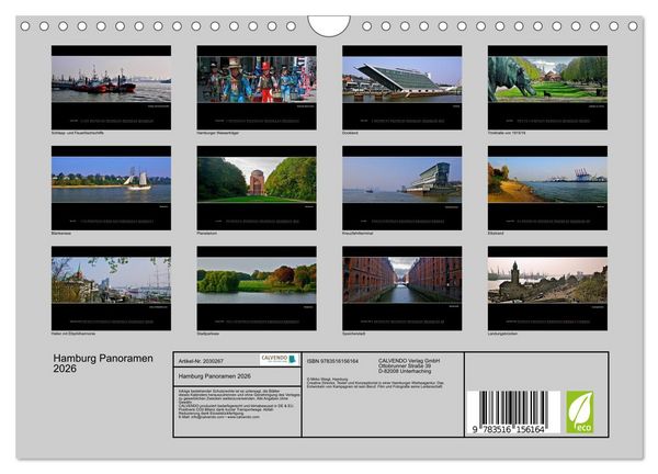 Produktbild: Hamburg Panoramen 2026 (Wandkalender 2026 DIN A4 quer), CALVENDO Monatskalender