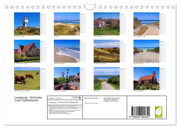 Produktbild: Langeoog - Sch&ouml;nste Insel Ostfrieslands (Wandkalender 2026 DIN A4 quer), CALVENDO Monatskalender