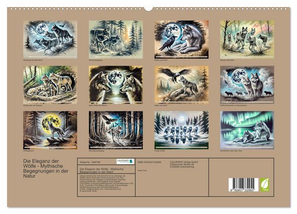 Produktbild: Die Eleganz der W&ouml;lfe - Mythische Begegnungen in der Natur (hochwertiger Premium Wandkalender 2026 DIN A2 quer), Kunstdruck in Hochglanz
