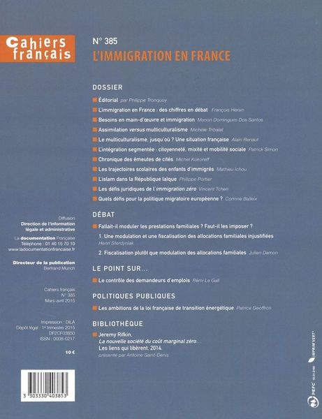 Produktbild: Cahiers Francais ; l'Immigration en France