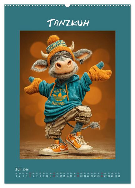 Produktbild: Kuhwelt. Stylische Streetwear-K&uuml;he f&uuml;r gute Laune (hochwertiger Premium Wandkalender 2026 DIN A2 hoch), Kunstdruck in Hochglanz