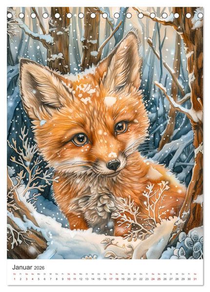 Produktbild: Tierkinder - Niedliche illustrierte Wildtiere in Wald und Flur (Tischkalender 2026 DIN A5 hoch), CALVENDO Monatskalender