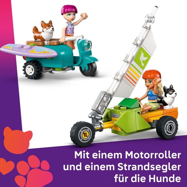 Produktbild: LEGO Friends Strandabenteuer mit Hunden, Set mit Corgis, Surfbrett 42641