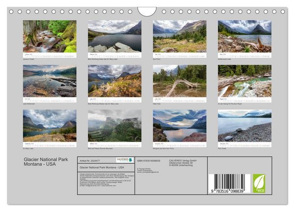 Produktbild: Glacier National Park Montana - USA (Wandkalender 2026 DIN A4 quer), CALVENDO Monatskalender