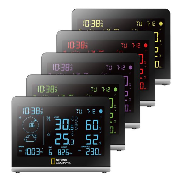 Produktbild: Bresser 14728 - NATIONAL GEOGRAPHIC Funkwetterstation SC mit 8-in-1-Au&szlig;ensensor und Farbwechsel