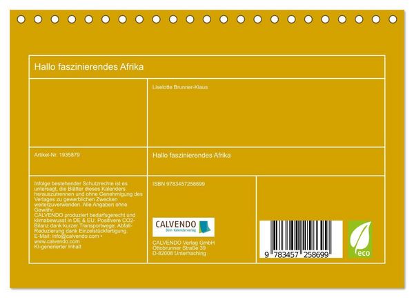 Produktbild: Hallo faszinierendes Afrika (Tischkalender 2026 DIN A5 quer), CALVENDO Monatskalender
