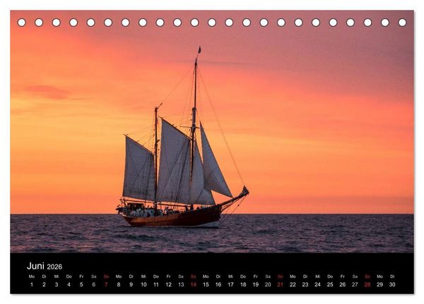 Produktbild: Windjammer auf der Ostsee im Abendlicht (Tischkalender 2026 DIN A5 quer), CALVENDO Monatskalender