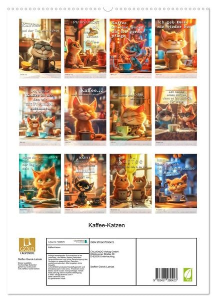 Produktbild: Kaffee-Katzen (hochwertiger Premium Wandkalender 2026 DIN A2 hoch), Kunstdruck in Hochglanz