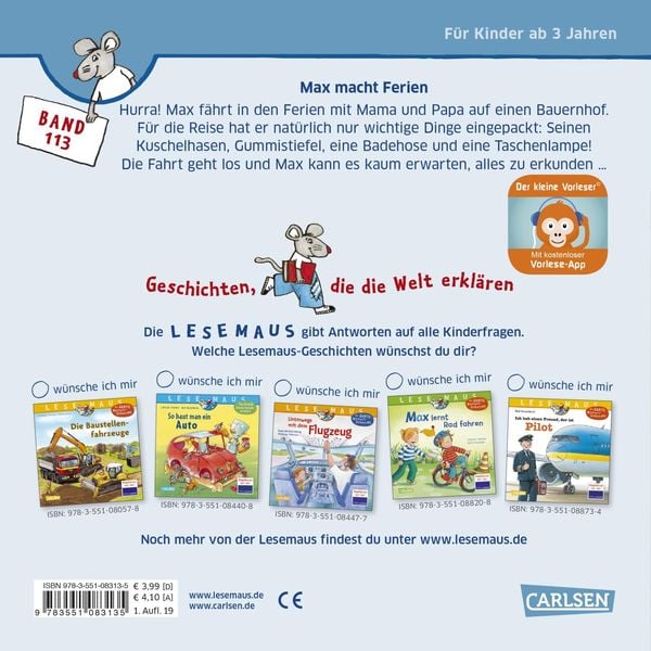 Produktbild: LESEMAUS 113: Max macht Ferien
