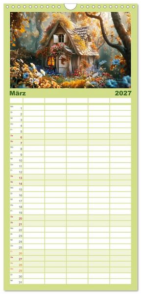 Produktbild: Familienplaner 2027 - Das kleine H&auml;uschen im Wald mit 5 Spalten (Wandkalender, 21 x 45 cm) CALVENDO