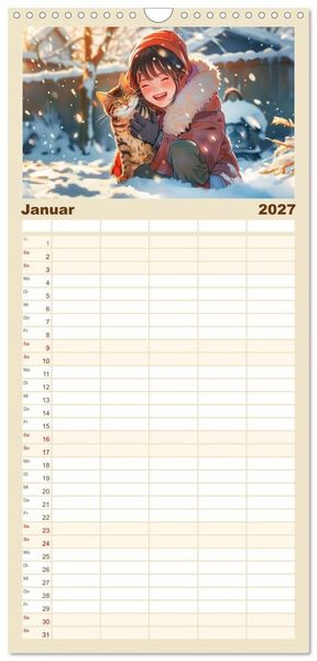 Produktbild: Familienplaner 2027 - Tierische Anime-Freunde - Fr&ouml;hliche Streifz&uuml;ge mit Hund und Katze mit 5 Spalten (Wandkalender, 21 x 45 cm) CALVENDO