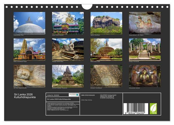 Produktbild: Sri Lanka 2026 Kulturh&ouml;hepunkte (Wandkalender 2026 DIN A4 quer), CALVENDO Monatskalender