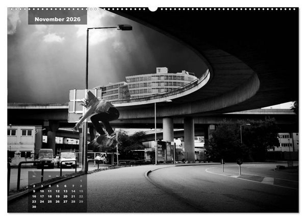 Produktbild: Skateboarden in Schwarz-Wei&szlig; (hochwertiger Premium Wandkalender 2026 DIN A2 quer), Kunstdruck in Hochglanz