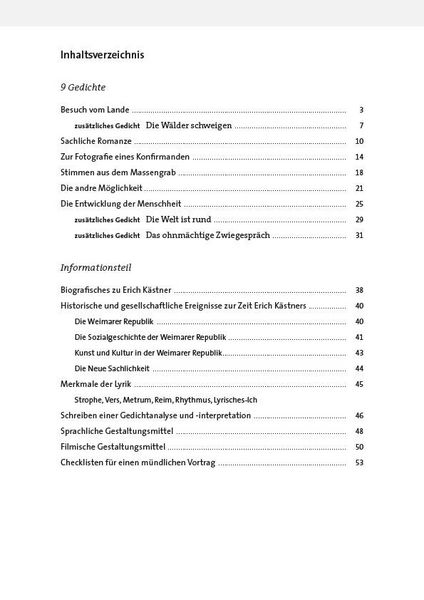 Produktbild: Erich K&auml;stner &ndash; Neun Gedichte im Unterricht &ndash; Sch&uuml;lerarbeitsheft