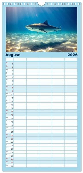 Produktbild: Familienplaner 2026 - Haie - K&ouml;nige der Meere. mit 5 Spalten (Wandkalender, 21 x 45 cm) CALVENDO