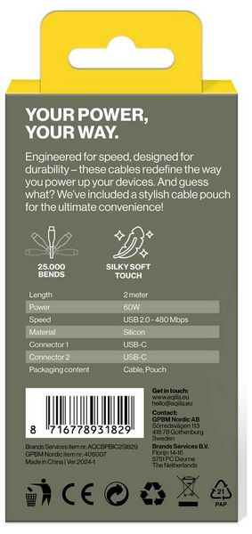 Produktbild: Aqiila Cablebird CS12 USB-C&reg; Kabel USB 2.0 USB-C&reg; Stecker 2.00m Wei&szlig; AQCBPBIC2SI829