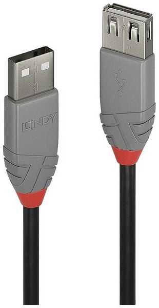 LINDY USB-Kabel USB 2.0 USB-A Stecker, USB-A Buchse 5.00m Schwarz, Grau 36705