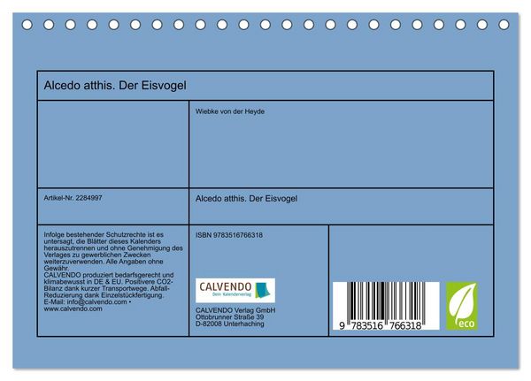 Produktbild: Alcedo atthis. Der Eisvogel (Tischkalender 2027 DIN A5 quer), CALVENDO Monatskalender