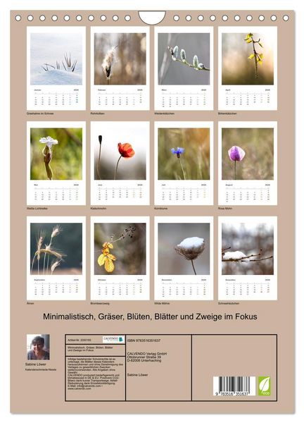 Produktbild: Minimalistisch, Gr&auml;ser, Bl&uuml;ten, Bl&auml;tter und Zweige im Fokus (Wandkalender 2026 DIN A4 hoch), CALVENDO Monatskalender