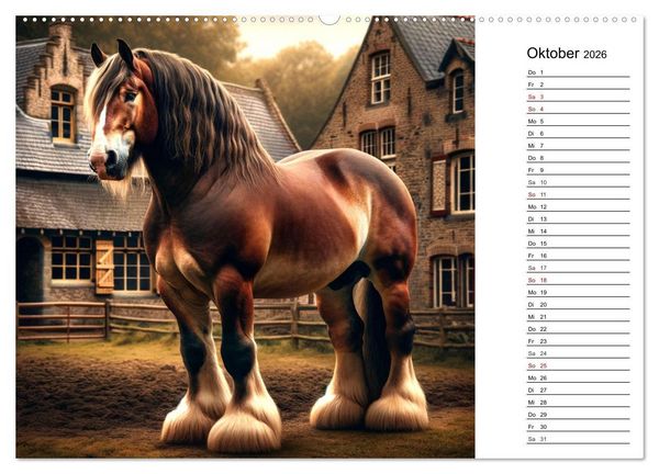 Produktbild: Kaltbl&uuml;ter - Die majest&auml;tische Kraft und Sch&ouml;nheit der Kaltblutpferde (hochwertiger Premium Wandkalender 2026 DIN A2 quer), Kunstdruck in Hochglanz