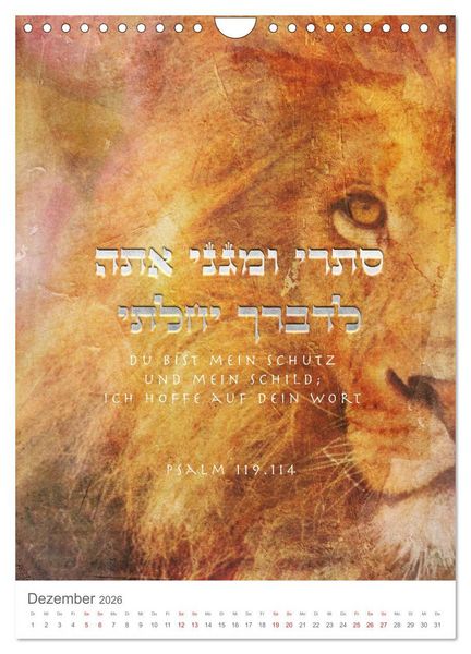 Produktbild: Psalmen Tehilim Hebr&auml;isch - Deutsch (Wandkalender 2026 DIN A4 hoch), CALVENDO Monatskalender