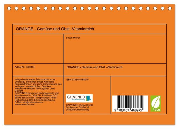 Produktbild: ORANGE - Gem&uuml;se und Obst -Vitaminreich (Tischkalender 2026 DIN A5 quer), CALVENDO Monatskalender