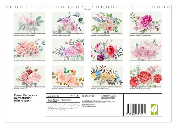 Produktbild: Flower Romance - Romantischer Bl&uuml;tenzauber (Wandkalender 2026 DIN A4 quer), CALVENDO Monatskalender