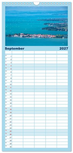 Produktbild: Familienplaner 2027 - Drei L&auml;nder ein See - Bodensee mit 5 Spalten (Wandkalender, 21 x 45 cm) CALVENDO