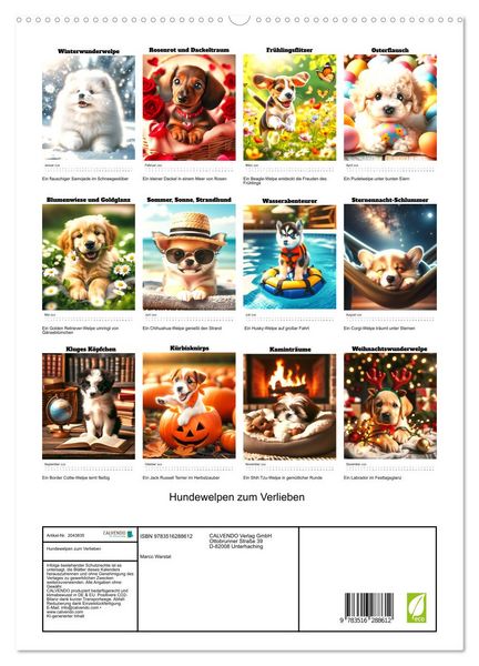 Produktbild: Hundewelpen zum Verlieben (hochwertiger Premium Wandkalender 2026 DIN A2 hoch), Kunstdruck in Hochglanz
