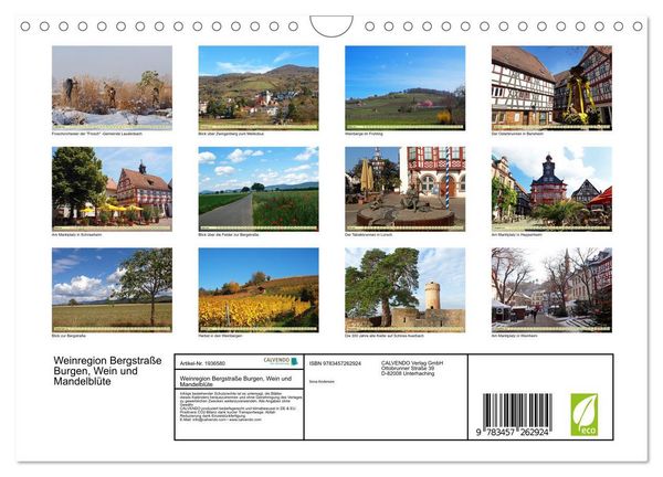 Produktbild: Weinregion Bergstra&szlig;e Burgen, Wein und Mandelbl&uuml;te (Wandkalender 2026 DIN A4 quer), CALVENDO Monatskalender