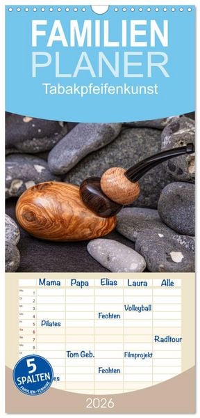 Produktbild: Familienplaner 2026 - Tabakpfeifenkunst mit 5 Spalten (Wandkalender, 21 x 45 cm) CALVENDO