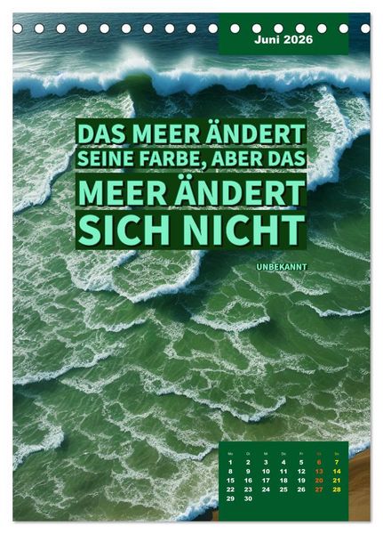 Produktbild: Verr&uuml;ckt nach MEER - Wellen - Strand - Zitate (Tischkalender 2026 DIN A5 hoch), CALVENDO Monatskalender