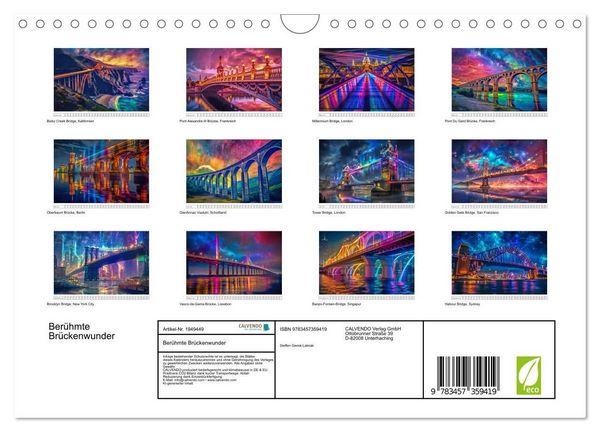 Produktbild: Ber&uuml;hmte Br&uuml;ckenwunder (Wandkalender 2026 DIN A4 quer), CALVENDO Monatskalender