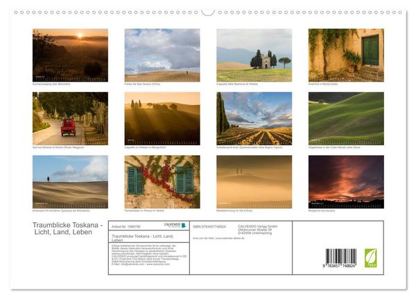 Produktbild: Traumblicke Toskana - Licht, Land, Leben (hochwertiger Premium Wandkalender 2026 DIN A2 quer), Kunstdruck in Hochglanz