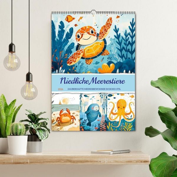 Produktbild: Niedliche Meerestiere - Zauberhafte Meeresbewohner im Boho-Stil (Wandkalender 2026 DIN A2 hoch), CALVENDO Monatskalender