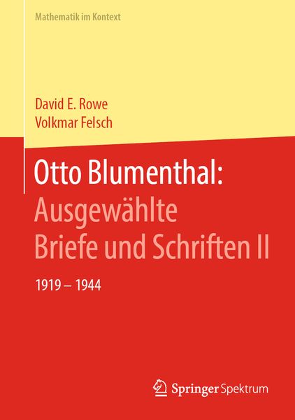 Produktbild: Otto Blumenthal: Ausgew&auml;hlte Briefe und Schriften II