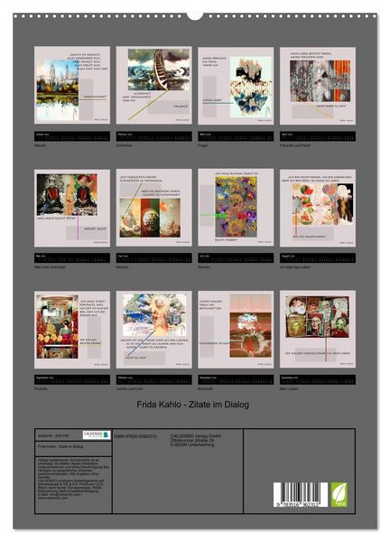Produktbild: Frida Kahlo - Zitate im Dialog (hochwertiger Premium Wandkalender 2026 DIN A2 hoch), Kunstdruck in Hochglanz