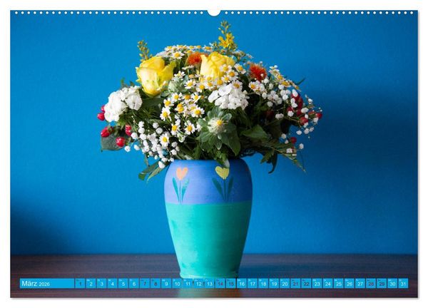 Produktbild: Still Life - Blumen vor der blauen Wand (Wandkalender 2026 DIN A2 quer), CALVENDO Monatskalender