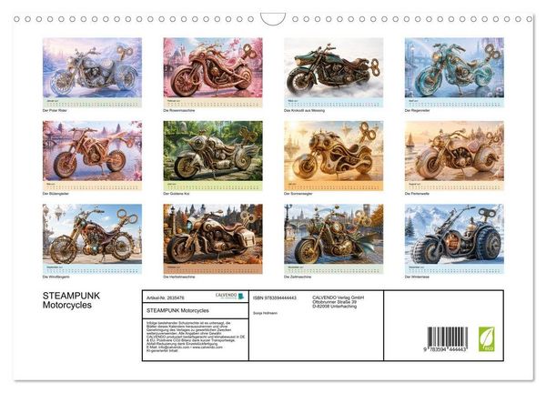 Produktbild: STEAMPUNK Motorcycles (Wandkalender 2027 DIN A3 quer), CALVENDO Monatskalender