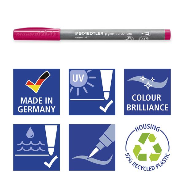 Produktbild: STAEDTLER Schreib- und Zeichbedarf pigment brush Fasermaler Pinselspitze, Reds&Pinks, 6er Set