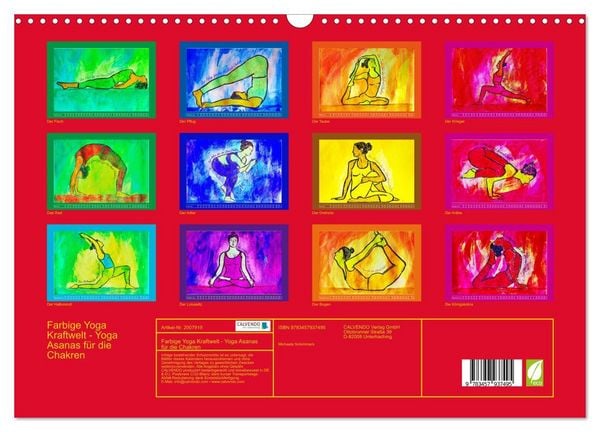 Produktbild: Farbige Yoga Kraftwelt - Yoga Asanas f&uuml;r die Chakren (Wandkalender 2026 DIN A3 quer), CALVENDO Monatskalender