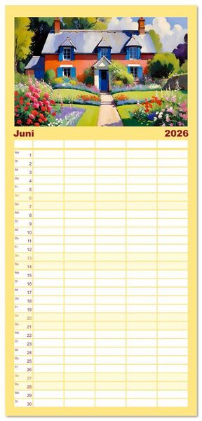 Produktbild: Familienplaner 2026 - Englische Cottages mit 5 Spalten (Wandkalender, 21 x 45 cm) CALVENDO