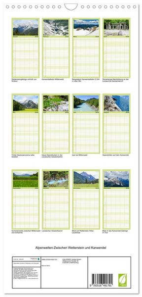Produktbild: Familienplaner 2026 - Alpenwelten-Zwischen Wetterstein und Karwendel mit 5 Spalten (Wandkalender, 21 x 45 cm) CALVENDO