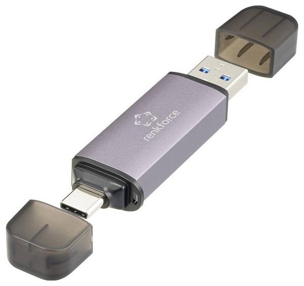 Produktbild: Renkforce RF-CR-200 Externer Speicherkartenleser USB-A, USB-C&reg; Dunkelgrau