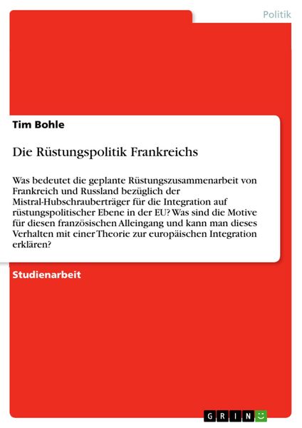 Produktbild: Die R&uuml;stungspolitik Frankreichs
