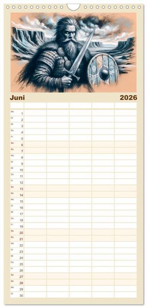 Produktbild: Familienplaner 2026 - Die Wikingerzeit - Helden, K&ouml;nige und Entdeckungen mit 5 Spalten (Wandkalender, 21 x 45 cm) CALVENDO