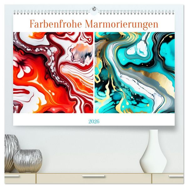Produktbild: Farbenfrohe Marmorierungen (hochwertiger Premium Wandkalender 2026 DIN A2 quer), Kunstdruck in Hochglanz