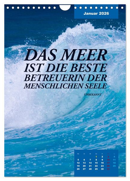 Produktbild: Verr&uuml;ckt nach MEER - Wellen - Strand - Zitate (Wandkalender 2026 DIN A4 hoch), CALVENDO Monatskalender