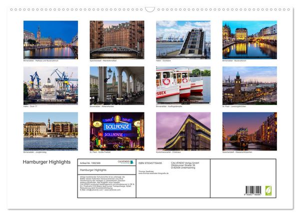 Produktbild: Hamburger Highlights (Wandkalender 2026 DIN A2 quer), CALVENDO Monatskalender